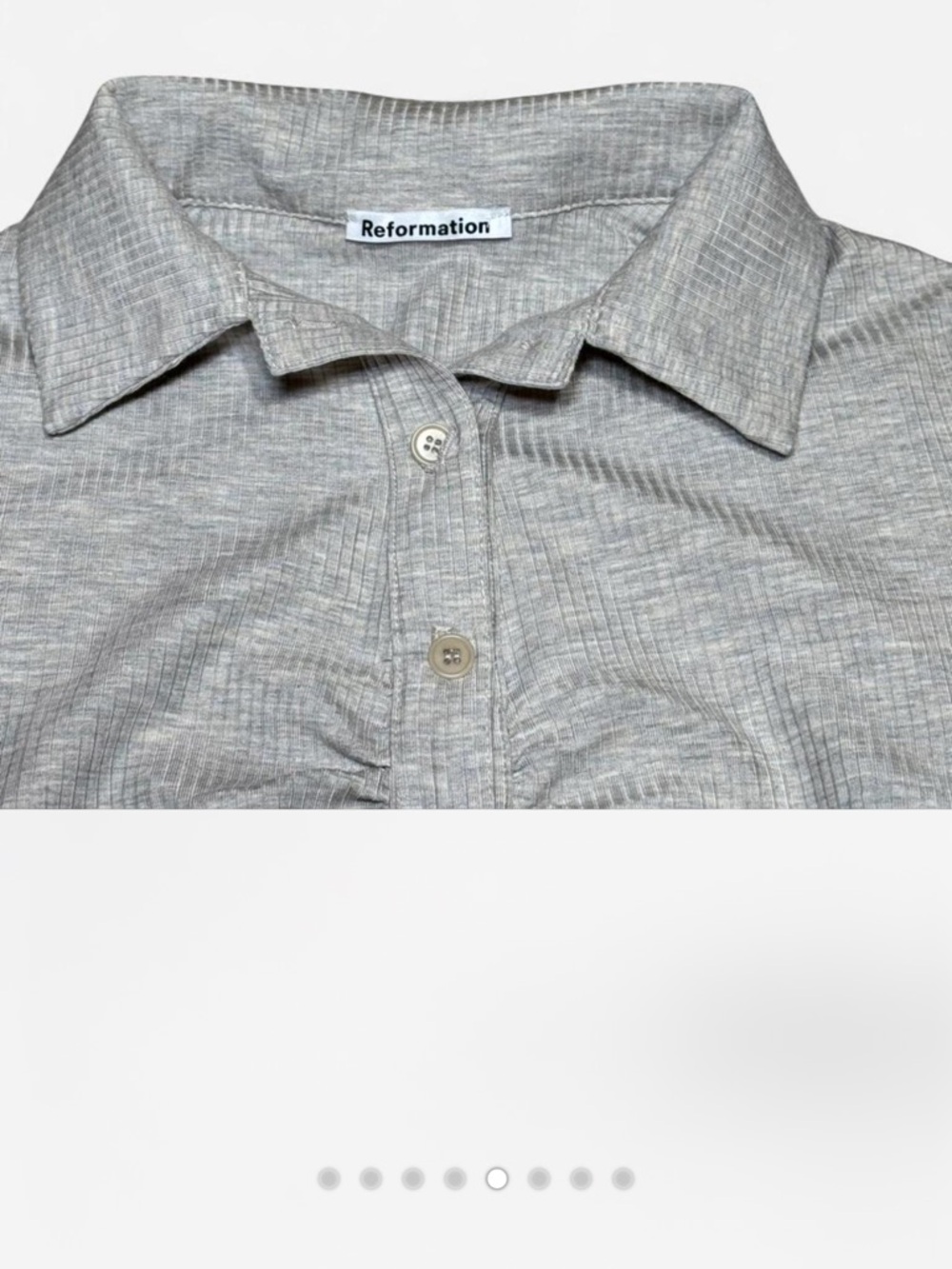 Reformation Neutral Beige Ribbed Ruched Button-Down Top - Picture 5 of 8